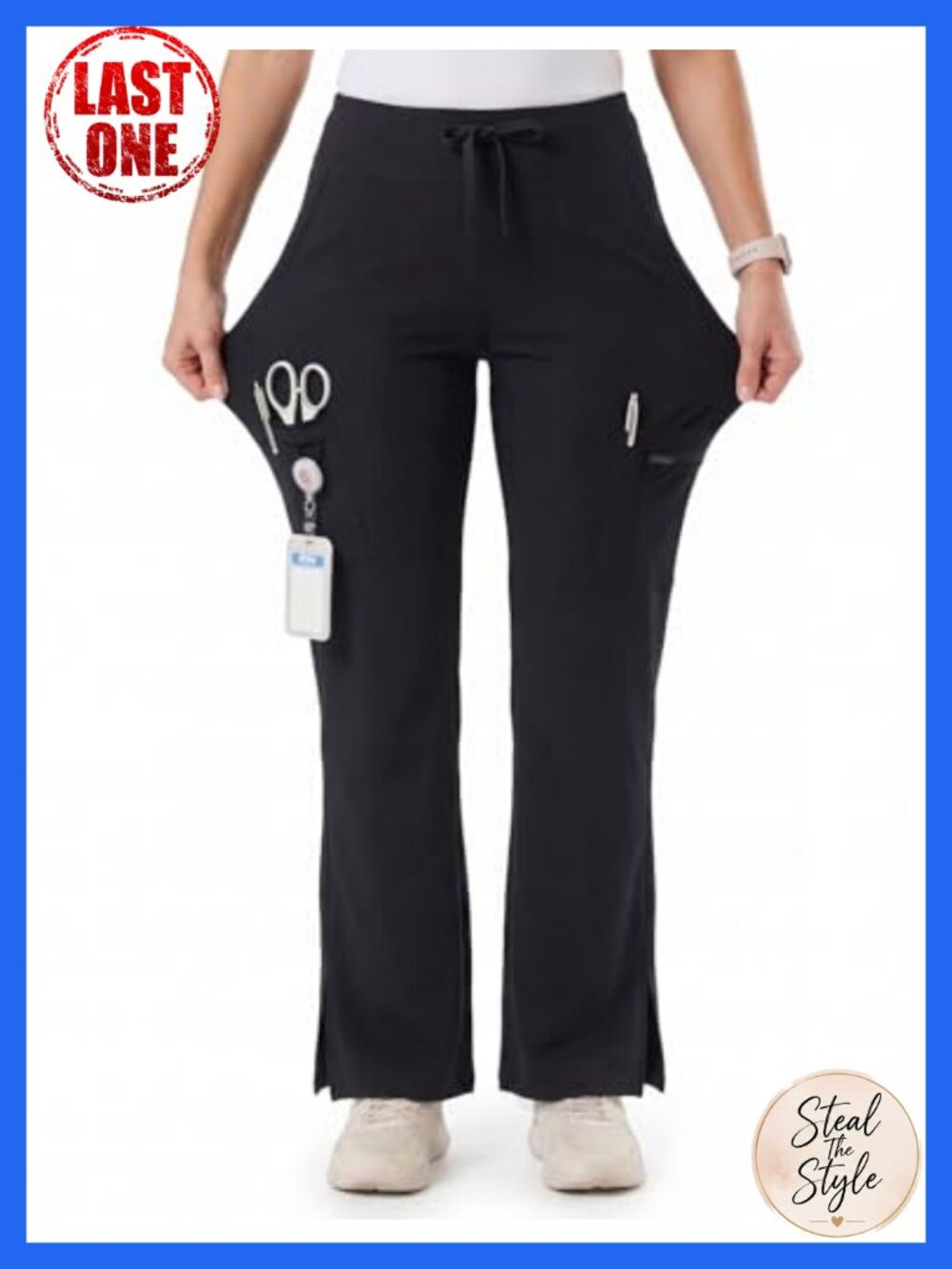 Womens High Waist Yoga Scrub Pants Wide Leg Stretch 5 Pocket Nurse